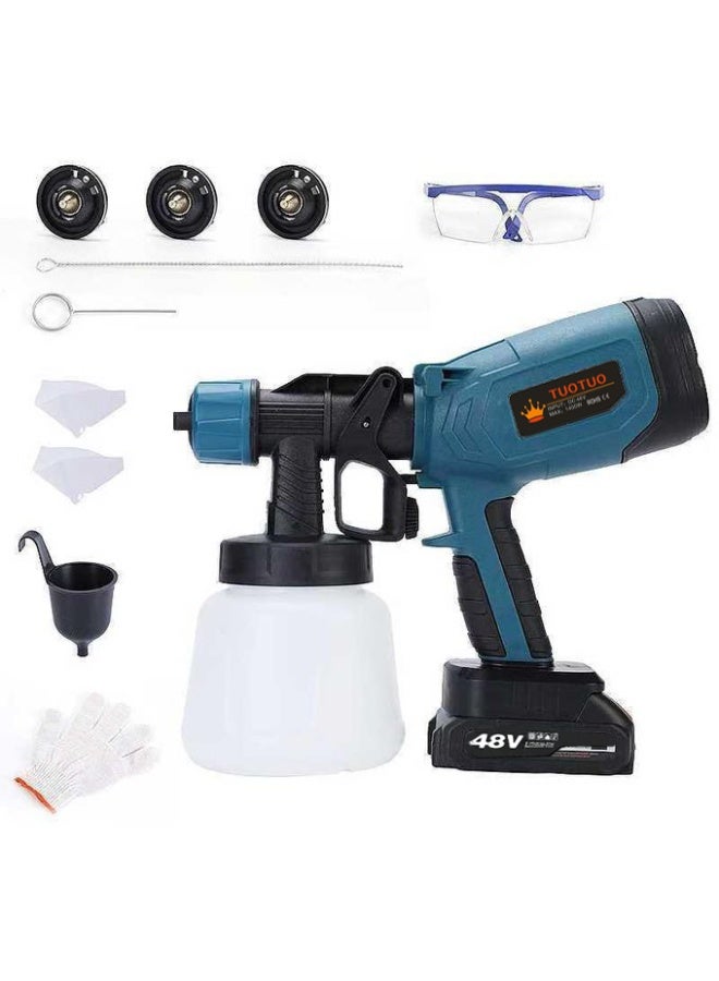 TUOTUO High-Pressure Electric Spray Gun Kit - Portable dual-purpose spray gun for painting and various scenarios, equipped with an adjustable nozzle, includes a 48V rechargeable battery, suitable for latex and oil paints, and can be used for DIY painting of walls, furniture, cars, and homes. - Image 1